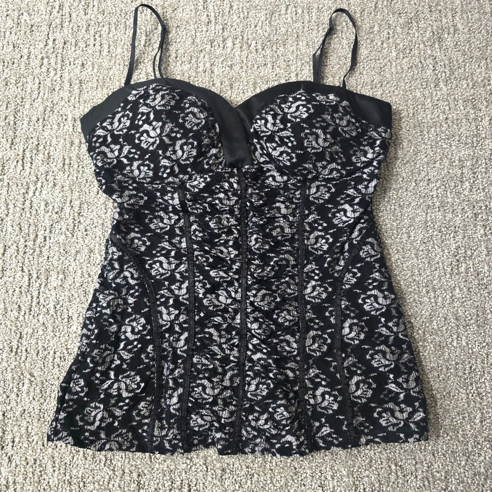 Candie's Womens M Black Lace Corset Bustier Top Y2K Goth Lingerie Cami